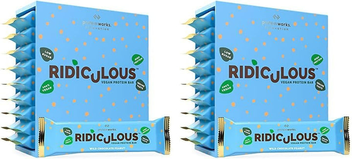 Ridiculous Vegan Protein Bar - Award Winning, Chocolate Caramelicious, 9 Bars, 100% Plant Based & Palm Oil Free, High Protein - Protein Works