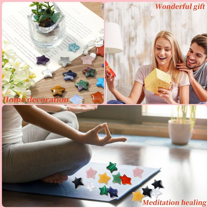20 Pcs Crystals and Gemstones Star Healing Crystals Set Reiki Chakra Protection Polished Stones Meditation Energy Balancing Crystal