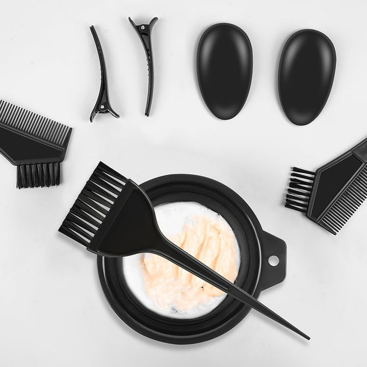 18 PCS Tools for Hair Colouring Kit, DIY Salon Hair Coloring Bleaching Tools Set, Hair Dye Tool Set, Including Hair Dye Bowl, Brush, Earmuffs, Comb, Cape, Shower Cap, Gloves, Hairpins