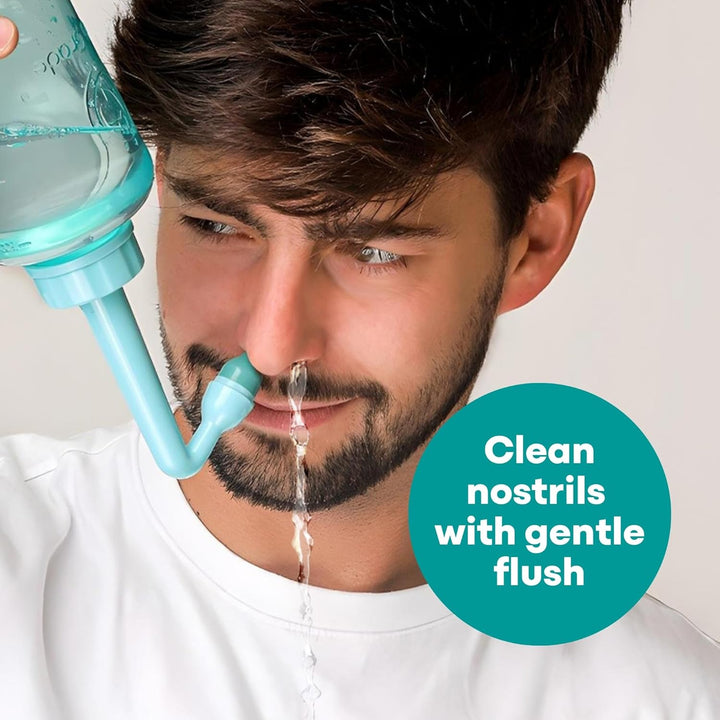 Nasal Irrigation Kit - 500Ml Nasal Rinse Bottle, 30X 4.5G Premixed Saline Nasal Rinse Salt Sachets - Deluxe Free-Flow Bottle Nose Cleaner for Improved Breathing and Nasal Hygiene