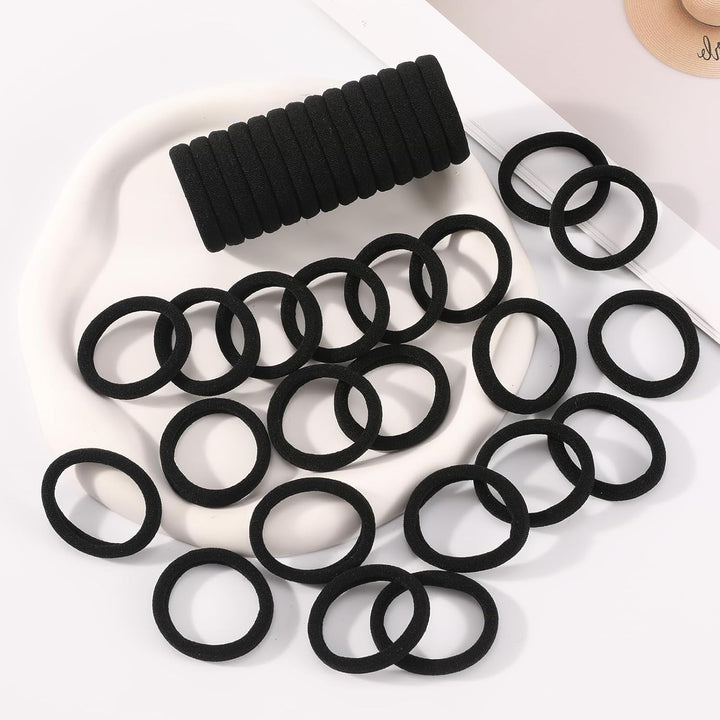 35PCS Hair Ties for Women, Smooth and Thick Black Hair Bands, Durable Elastic Hair Ties for Secure Ponytail Holding (Black)