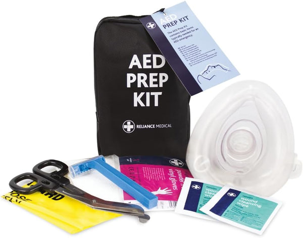 AED Emergency Prep Kit for Emergencies, Essential Items for Defibrillator Use, Compact Black Bag with Belt Loop, Single Unit
