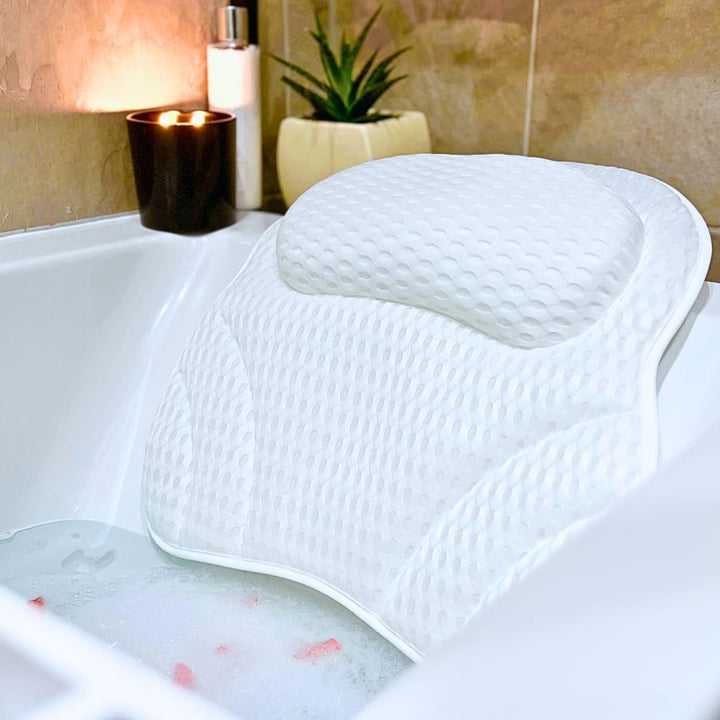 Luxury Bath Pillow Cushion Ergonomic Pillow with 4D Air Mesh Technology and 6 Suction Cups Helps Support Head Neck Back Shoulder Fits All Bathtub Hot Tub and Home Spa UK Brand
