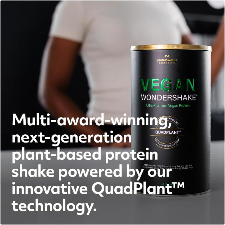 Protein Works - Vegan Wondershake, Multi-Award-Winning Vegan Protein Shake, Quadplant Protein Blend, Ultra Smooth & Creamy, Low Calorie, under 1G Fat & Sugar, 30 Servings, Vanilla Crème, 750G