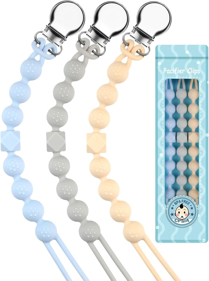 Dummy Clips Boys Girls Silicone Soother Pacifier Chain Flexible Binky Holder Set with Texture for Teething Baby Unisex Newborn Dummies 1-Piece Design(Quartz Pink)