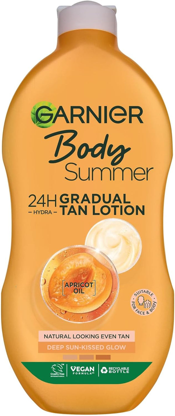 Summer Body Gradual Tan Moisturiser Deep, for a Radiant Sun Kissed Glow, Suitable for Face & Body, 24 Hour Hydration & a Natural Even Tan, Fast Absorption, Vegan Formula, 400Ml