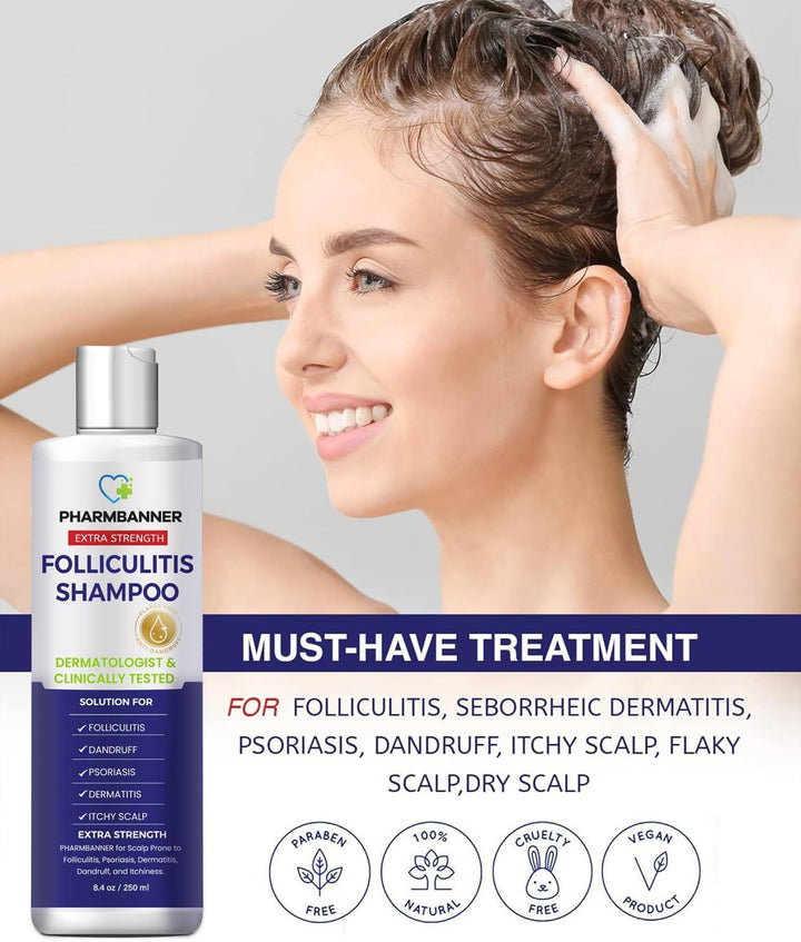 Folliculitis & Seborrheic Dermatitis Shampoo – Anti-Dandruff, Psoriasis & Itchy Scalp Treatment – Soothes Redness, Flaking & Irritation – 250Ml