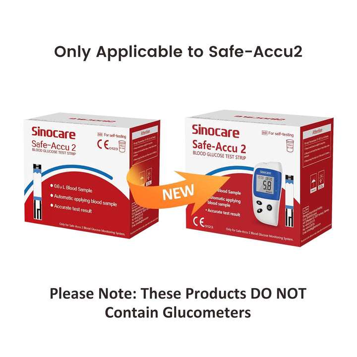 (Safe-Accu2) Glucose Test Strips/Blood Sugar Test Strips 50 Pcs No Code/For  Safe-Accu2 Blood Glucose Monitor Only