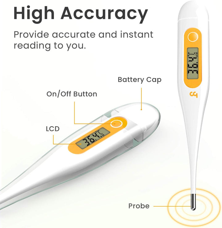 Digital Thermometer, Oral Thermometer Adults Kids Babies, Accurate Fast Switchable Body Temperature Thermometer, Orange