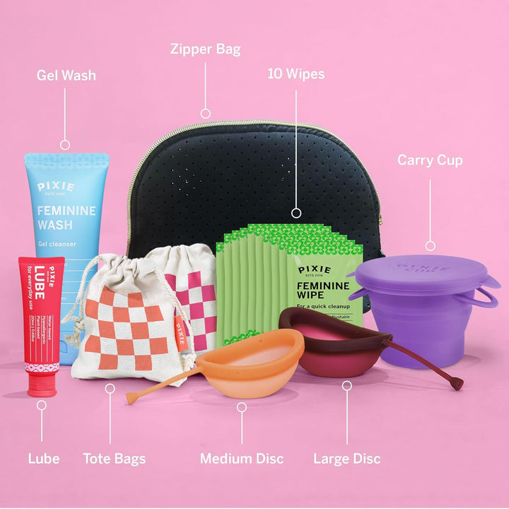 Pixie Menstrual Disc Kit - No Metals or Toxins - 100% Medical-Grade Silicone - Best Period Disc Starter Kit - Removes like a Tampon - Proven to Become a Successful Menstrual Disc User