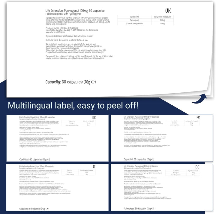 Pycnogenol, Pine Bark Extract, 100Mg, 60 Vegan Capsules, Gluten Free, Vegetarian, Soy Free, Non-Gmo