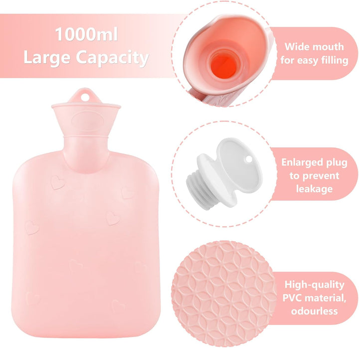 Hot Water Bottle Belt, Wearable Long Hot Water Bottle with Cover for Women, Portable Natural Rubber Hot Water Bag with Soft Flannel Cover for Neck, Period Pain, Shoulder, Waist Warm