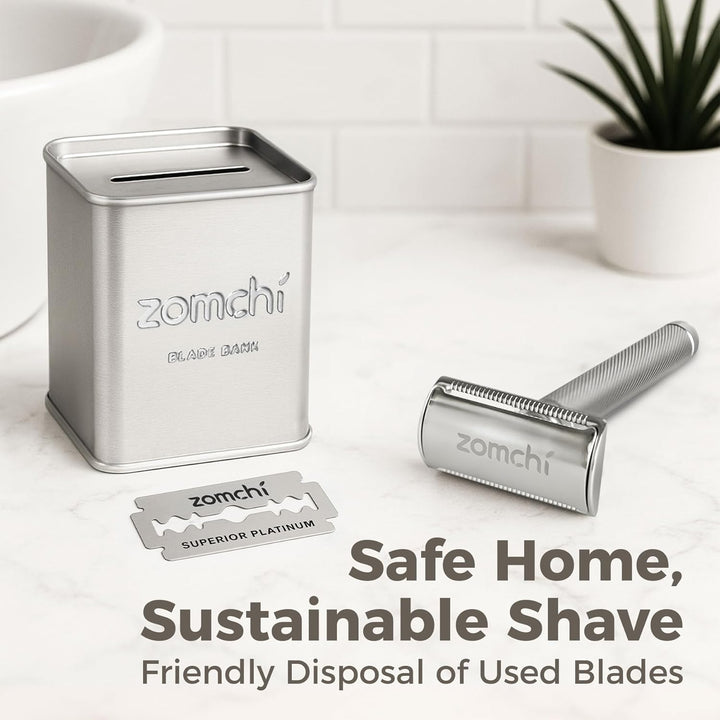 Razor Blades Bank for Storing Safety Razor Blade Storage Case for Disposal of Used Double Edge Safety Razor Blades (Silver)