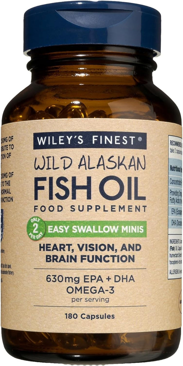 Wild Alaskan Fish Oil Easy Swallow Minis - Omega-3 Fish Oil Supplement for Adults and Kids - Double-Strength 630Mg EPA and DHA Natural Supplement - 180 Mini Softgels (90 Servings)