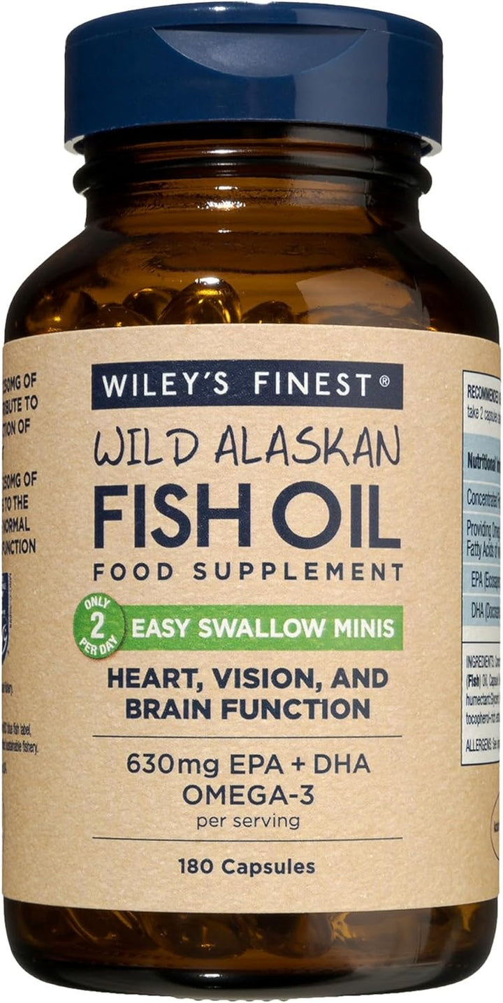 Wild Alaskan Fish Oil Easy Swallow Minis - Omega-3 Fish Oil Supplement for Adults and Kids - Double-Strength 630Mg EPA and DHA Natural Supplement - 180 Mini Softgels (90 Servings)