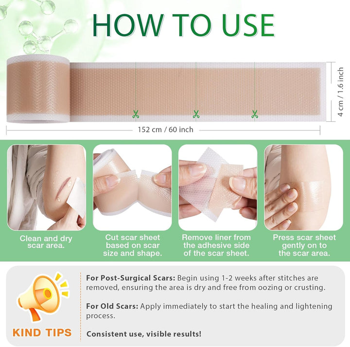 Silicone Scar Tape, Medical Grade Silicone Scar Sheets (1.6" X 75"-1.9M), Professional Scar Removal Treatment, Reusable Scar Tape for Healing Keloids, Surgeries Scars, C-Sections and Burns
