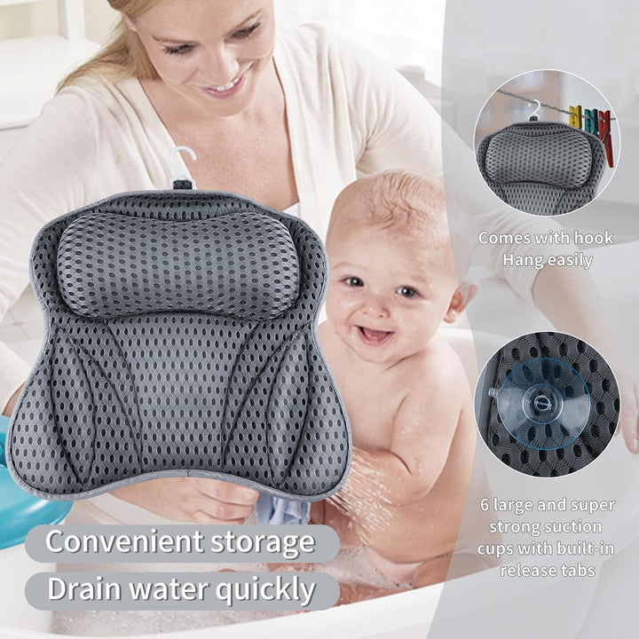 Bath Cushion,  Bath Cushion 4D Mesh Headrest with 6 Non-Slip Suction Cups Can Support Head, Neck, Back, for Bathtub, Home Spa