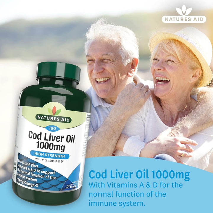 Cod Liver Oil 1000Mg Softgels – High Strength Omega-3 Fish Oil with Vitamins a & D – Supports Immune System, Heart Health, Brain, Vision, Joints – Non-Gmo – 180 Capsules