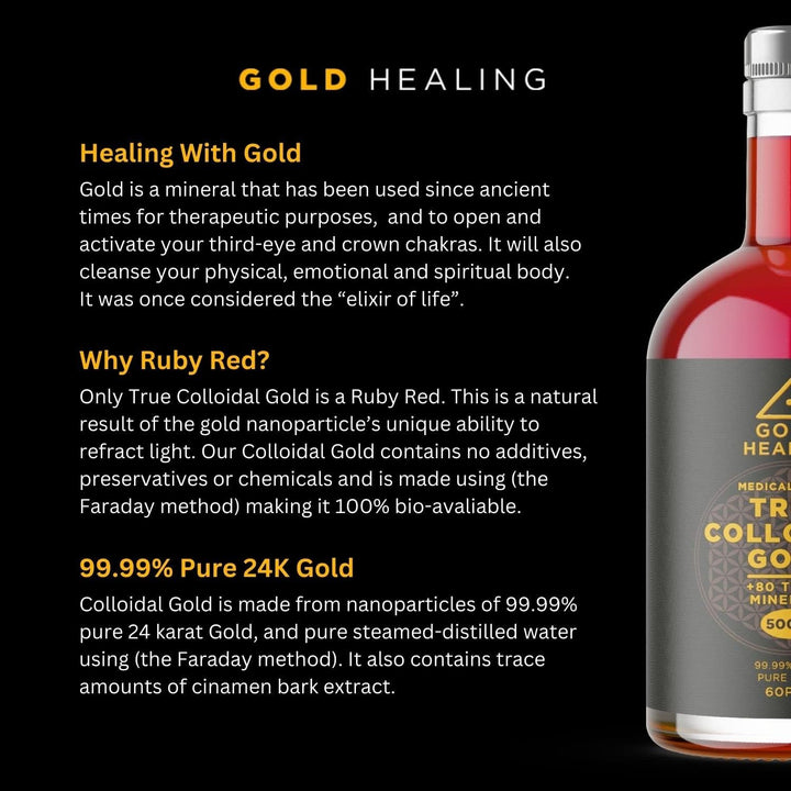 True COLLOIDAL Gold 500Ml - 99.99% 24Ct Pure Gold, Superior Concentration, High 60Ppm Made in the UK