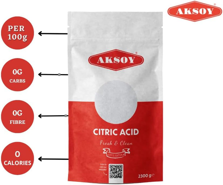 Citric Acid Food Grade 2300Gr || Non-Gmo, Anhydrous, Make Your Own Bathbomb, No Additives, Sour Drinks, Household Cleaning with Citric Acid Powder (Packaging May Vary)