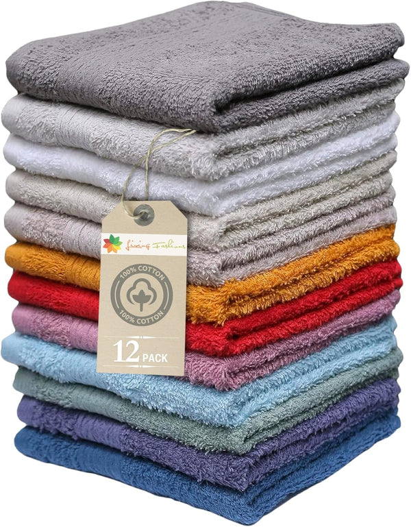 Washcloths, 12 Pack, 100% Extra Soft Ring Spun Cotton Wash Cloth, Size 13" X 13", Soft and Absorbent, Machine Washable, Vibrant Assorted Colors