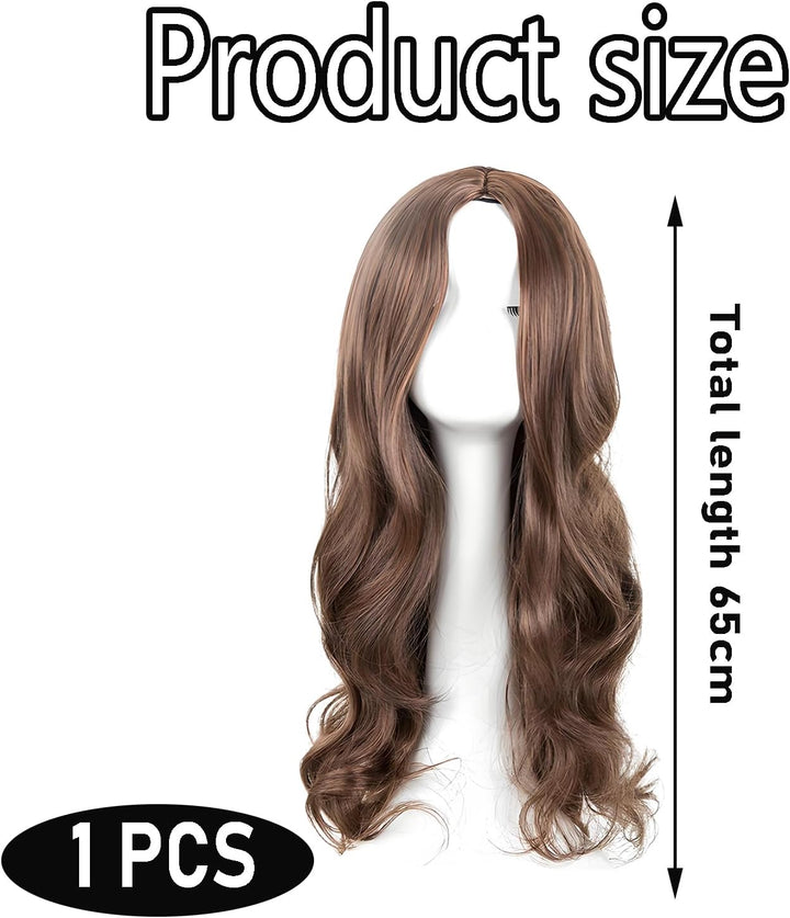 1 Pcs Ladies Wigs, 65 Cm Long Curly Ladies Fancy Dress Synthetic Hair Brown Wigs for Women Charming Full Hair Long Replacement Brown Curly Cosplay Party, Daily Use