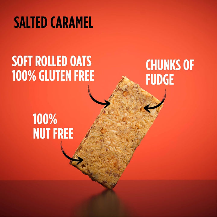 Getbuzzing Nut Free Oat Flapjack Healthy Snack & Energy Bars - Running,Gym, Cycling - Breakfast Snack - Made in the UK - Salted Caramel Pack of 20 X 62G Bars