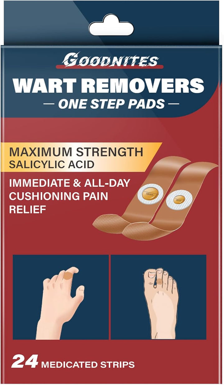 Wart Remover Pads 24-Count, Maximum Strength Wart Removal Plaster, 2 Sizes Core (6 Mm & 10 Mm) for Common & Plantar Warts