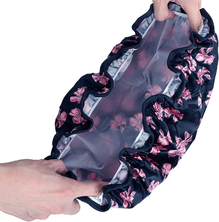 Prettydate 3 Packs Double Layer Shower Cap Waterproof Elastic Bath Cap for Women Shower Spa Salon