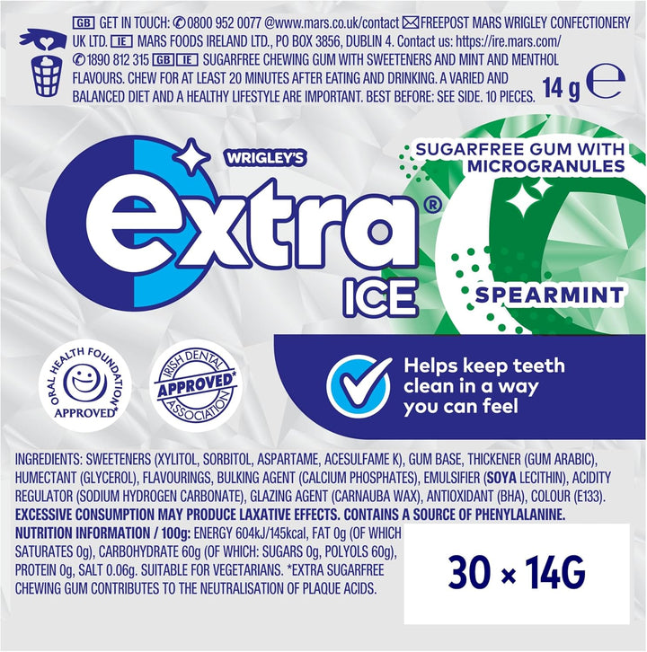 Chewing Gum, Sugar Free, Ice Spearmint Flavour, Chewing Gum Bulk, 30 Packs of 10 Pieces