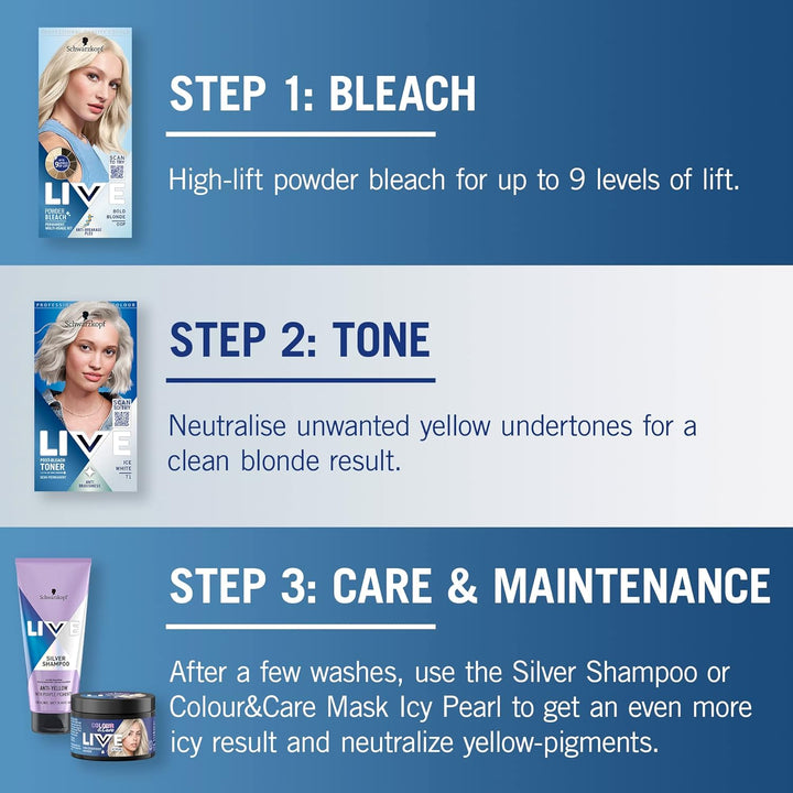 Schwarzkopf  Post-Bleach Hair Toner, Ice White Semi-Permanent Colour Toner, for Cool Blondes, Ice Blonde Toner Neutralises Brassiness and Yellow Tones for up to 16 Washes