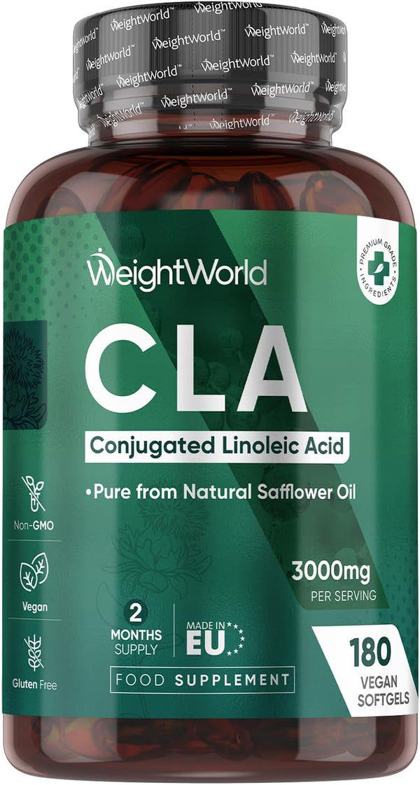 CLA Softgels | 3000Mg per Serving | 80% Active Isomers | 180 Vegan CLA Softgels | Gluten-Free | 2 Months Supply | Made in EU