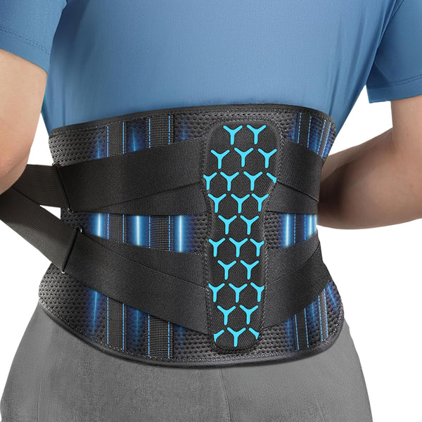 Back Support Belt for Lower Back Pain Relief with 7 Stays, Adjustable Back Brace Support for Work, Heavy Lifting, Lumbar Support Belt for Sciatica Scoliosis (Blue, M)