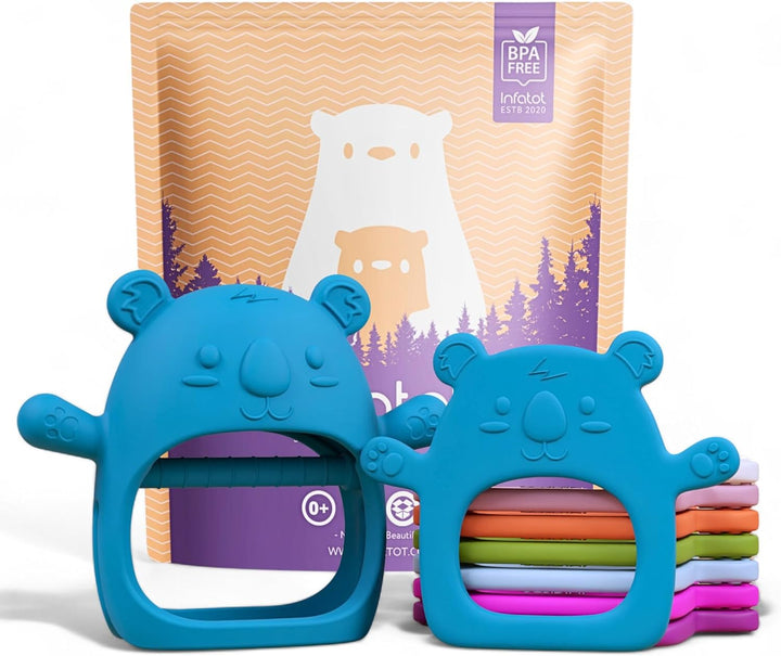 ® Teething Toys for Baby Gifts – Chipmunk Silicone Mitten Teether, Soothing Glove for Infants, Baby Toys 0-6 Months, Soft Chewable Teether Toy to Prevent Finger Sucking, CM Blue