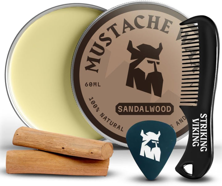 Moustache Wax and Comb Kit - 60G, Unscented - Strong Hold Moustache Wax for Men & Anti-Static Comb for Precise Grooming - Non-Greasy Formula for Easy Beard Care