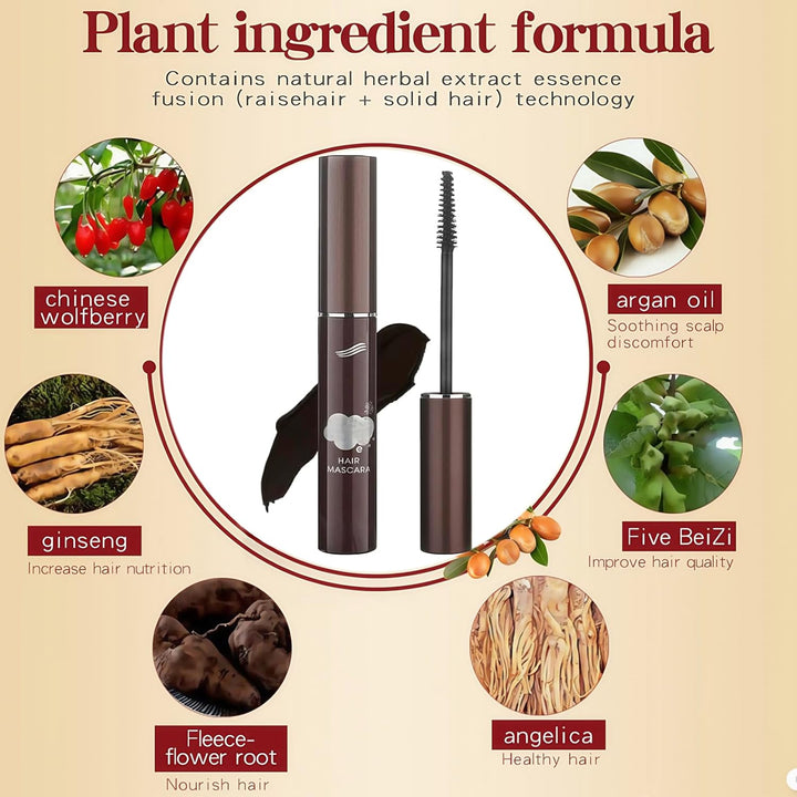 Hair Mascara Root Touch Up, Dark Brown Temporary Hair Dye Mascara, Grey Hair Cover up Waterproof Root Cover Up, Quick Dry Smudge-Proof Hair Concealer Mens Beard Dye Brush