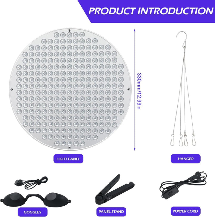 Tanning Lamp for Home, 50W Tanning Lamp Solarium with 250 Leds 460NM for Face and Body, Full Blue Skin Tanning Light with Desk Stand & Hanging Ring (Silver)