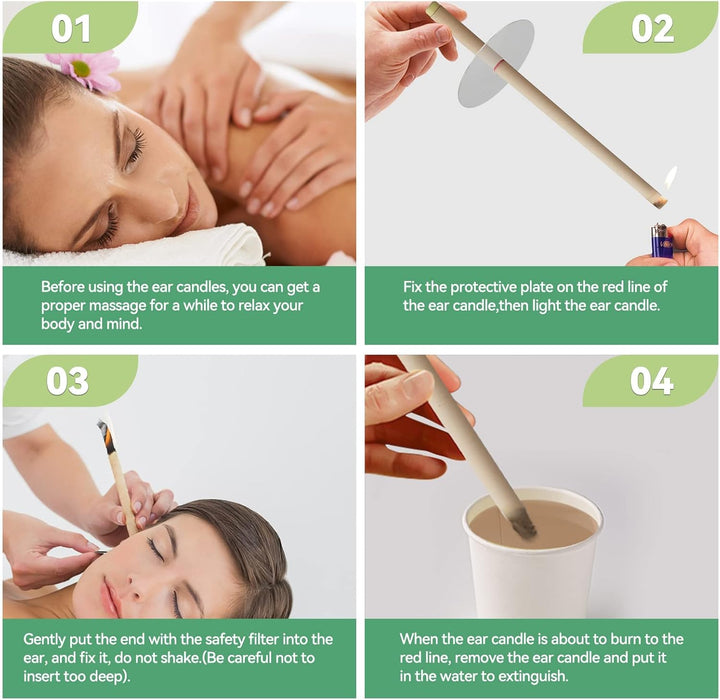 Natural Ear Candles 16 Pcs,  Beeswax Ear Wax Candles, Hopi Ear Candle with Protector Disks
