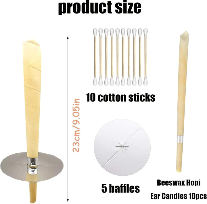 Ear Candles for Wax Removal, 10 PCS Ear Candles for Relieve Ears, Hopi Ear Candle Kit with 5 Protective Disks+10 Cotton Swab, Hopi Ear Candles UK, Earwax Removal Candling for Ear Cleaning