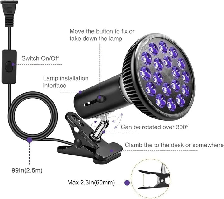 54W 180° Rotating Clip Tanning Lamp, E27 Face Tanning Lamp, 18 Leds Sun Lamp, Sun Uv Lamp with Eye Mask for Antique Bronze Skin