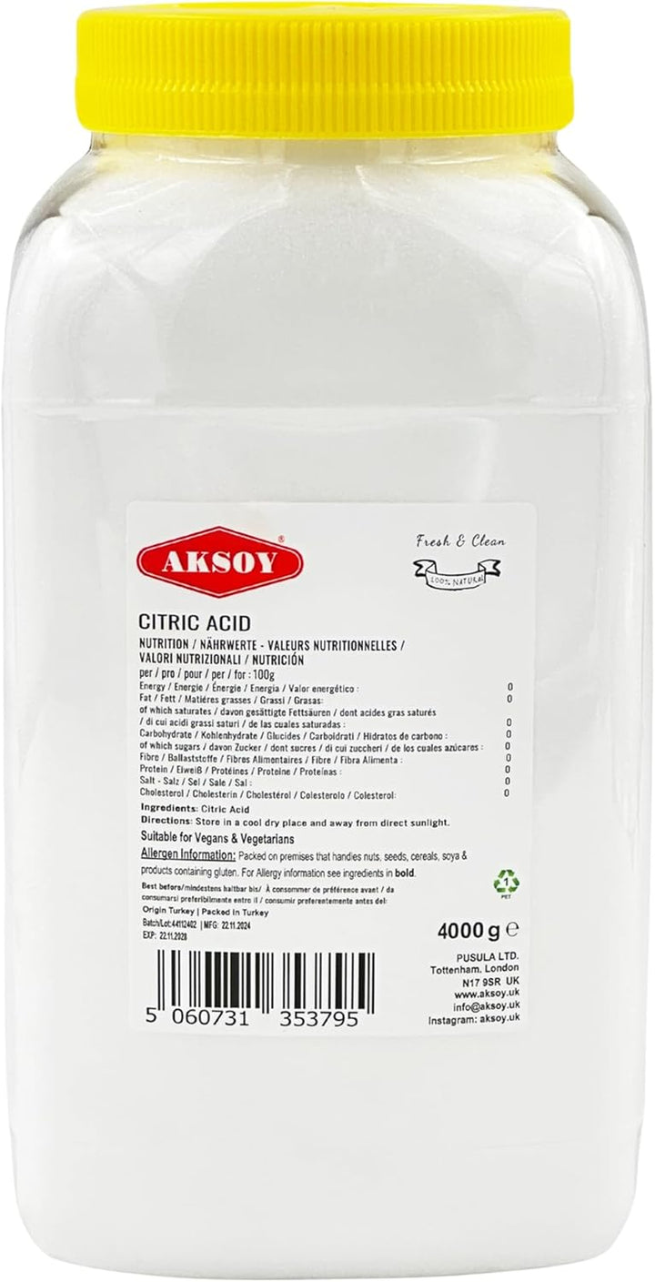 Citric Acid Food Grade 2KG Jar || Non-Gmo, Anhydrous, Make Your Own Bathbomb, No Additives, Sour Drinks, Household Cleaning with Citric Acid Powder