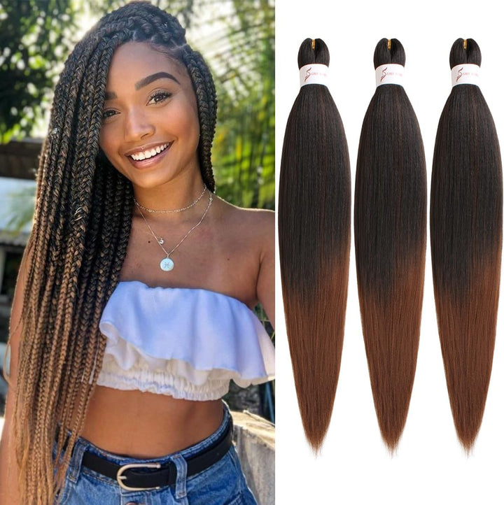 3 Packs Pre Stretched Braiding Hair Extension Yaki Texture EZ Braids Hair for Coi Leray Braids Black Braiding Crochet Hair Extensions /30 Inch 1B#