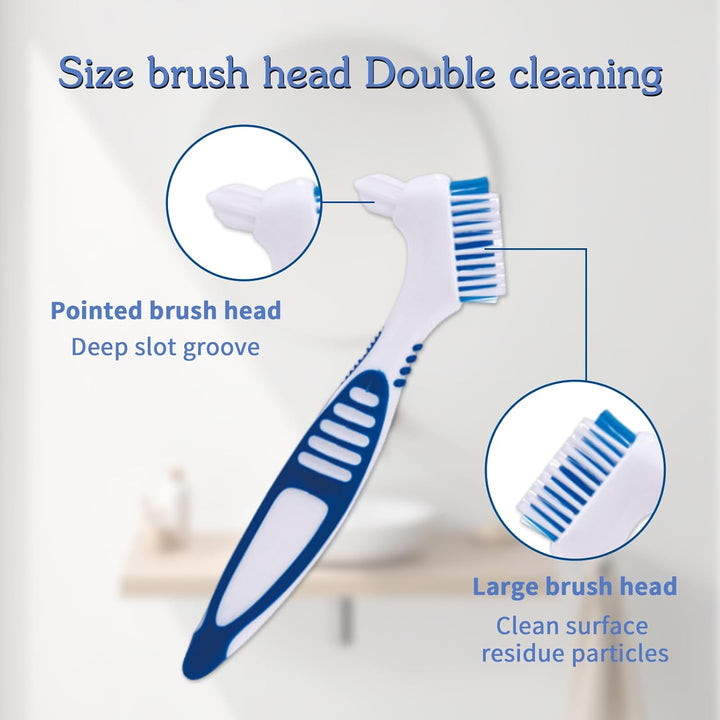 Denture Brush, 2 Pcs False Teeth Toothbrush with White Carrying Case, Multi-Tiered Bristles with Comfort Grip Handle for Effective Denture Cleaning