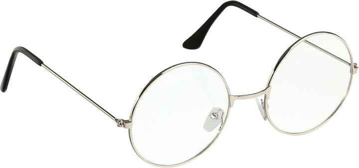 - round Glasses Unisex, Wizard Costume - Retro Sixties Style Clear Lens, round Wire Costume Geek Glasses Accessories for Dress Up, Classic Vintage Design Spectacles
