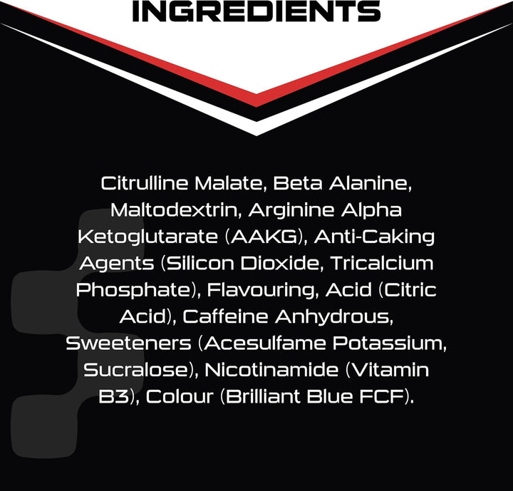 - Total Pre Workout - Blue Raspberry Flavour - 2500Mg Beta Alanine • 3000Mg Citrulline Malate • 200Mg Caffeine • Niacin for Fatigue - 200G