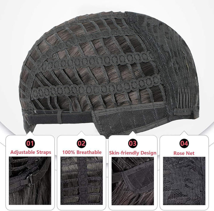 Black Bob Wig for Women, 14" Straight Bob Flat Bangs Short Black Wigs Shoulder Length, Short Bob Straight Wig with Bangs, Carnival Party Cosplay Halloween Hair Wigs for Girls Women