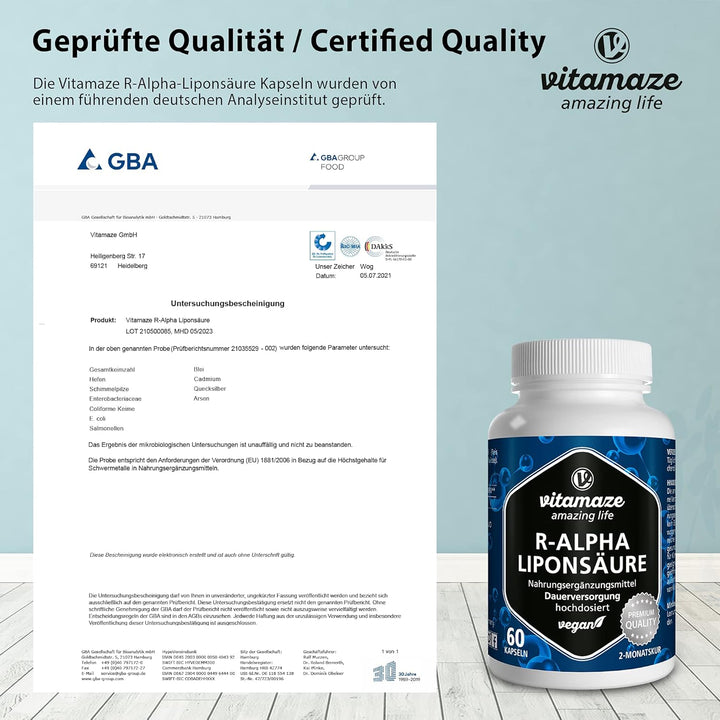 Alpha Lipoic Acid High Strength - 60 Vegan Capsules, 2 Months Supply - ALA Natural Antioxidant 200Mg- Food Supplement without Unnecessary Additives