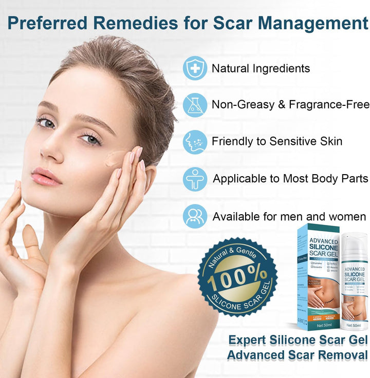 Advanced Silicone Scar Gel, Effective Scar Cream - Reduces the Appearance of Both Old and New Scars from Burns, Injury, Acne, Stretch Marks, Keloid, C-Section, and More, 1.7 Oz