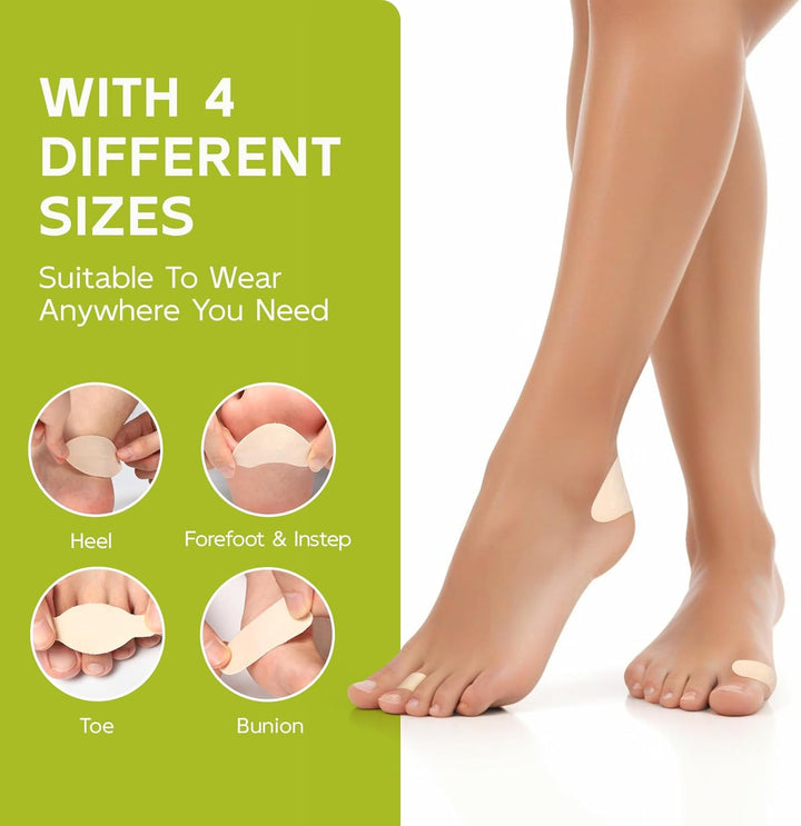 Moleskin Adhesive Pads for Feet - Blister Prevention Tape - Moleskin Padding for Blisters, Shoes, Toes, Heel, Reduce Friction Pain - 11 Sheets of 4 Shapes (22 Pieces Total, Beige)