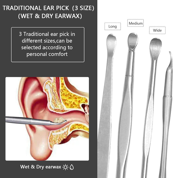 8 Pcs Ear Wax Removal Kit,316L Stainless Steel Earwax Remover Tool,Professional Ear Cleaner Set with Cleaning Brush and Storage Box for Children and Adult(Silver)